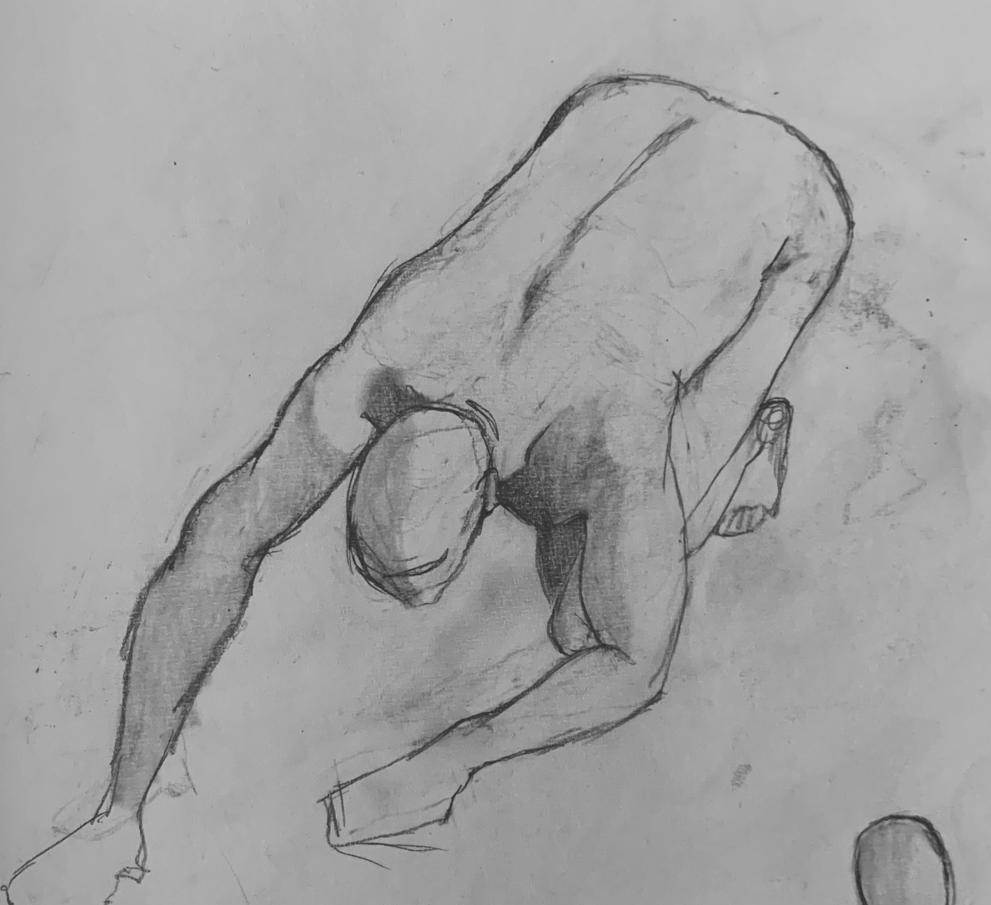 kristina afonso fine art. figure drawing of man kneeling and reaching down